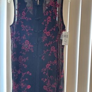 NWT Japanese Floral Embroidered Black and Red Dress